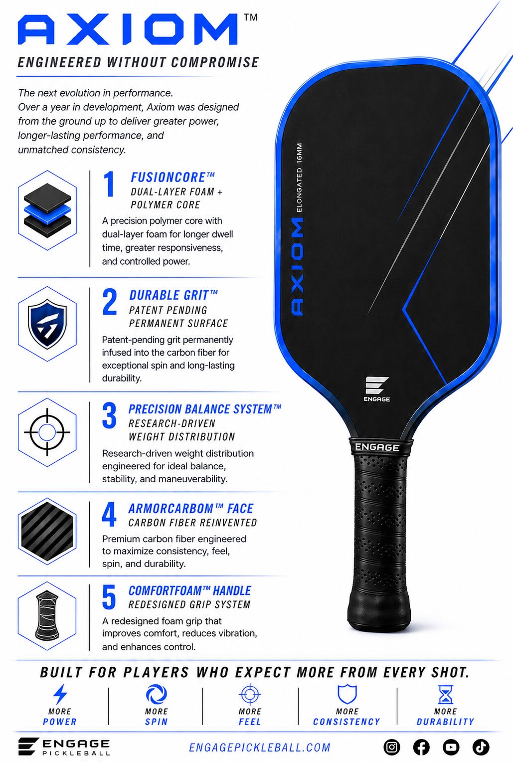 Engage Axiom Widebody Pickleball Paddle | Durable Grit